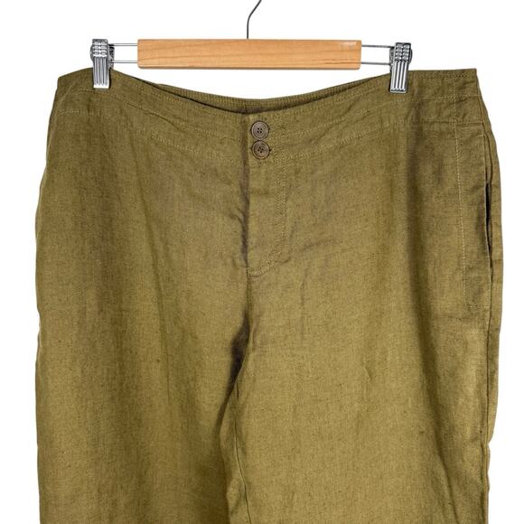 Eileen Fisher Pants Womens Large Olive Green Heavy Linen Straight Leg Natural - Picture 2 of 11